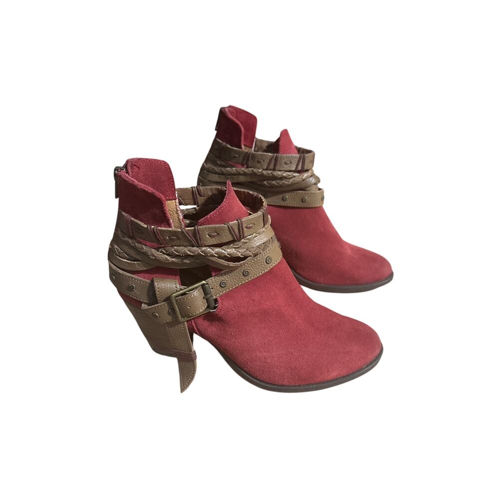Naughty Monkey Cuthbert Red Suede Leather Boho Western Ankle Boots 8.5